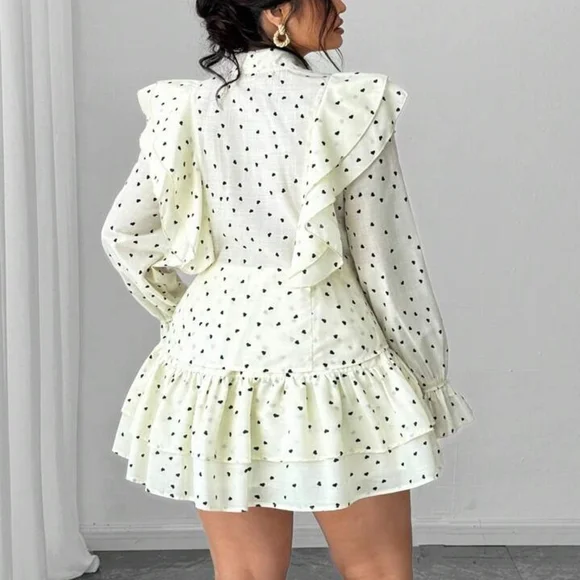 SHEIN Elegant Heart Print Ruffle Trim Blouse & Mini Skirt Set - Picture 2 of 2